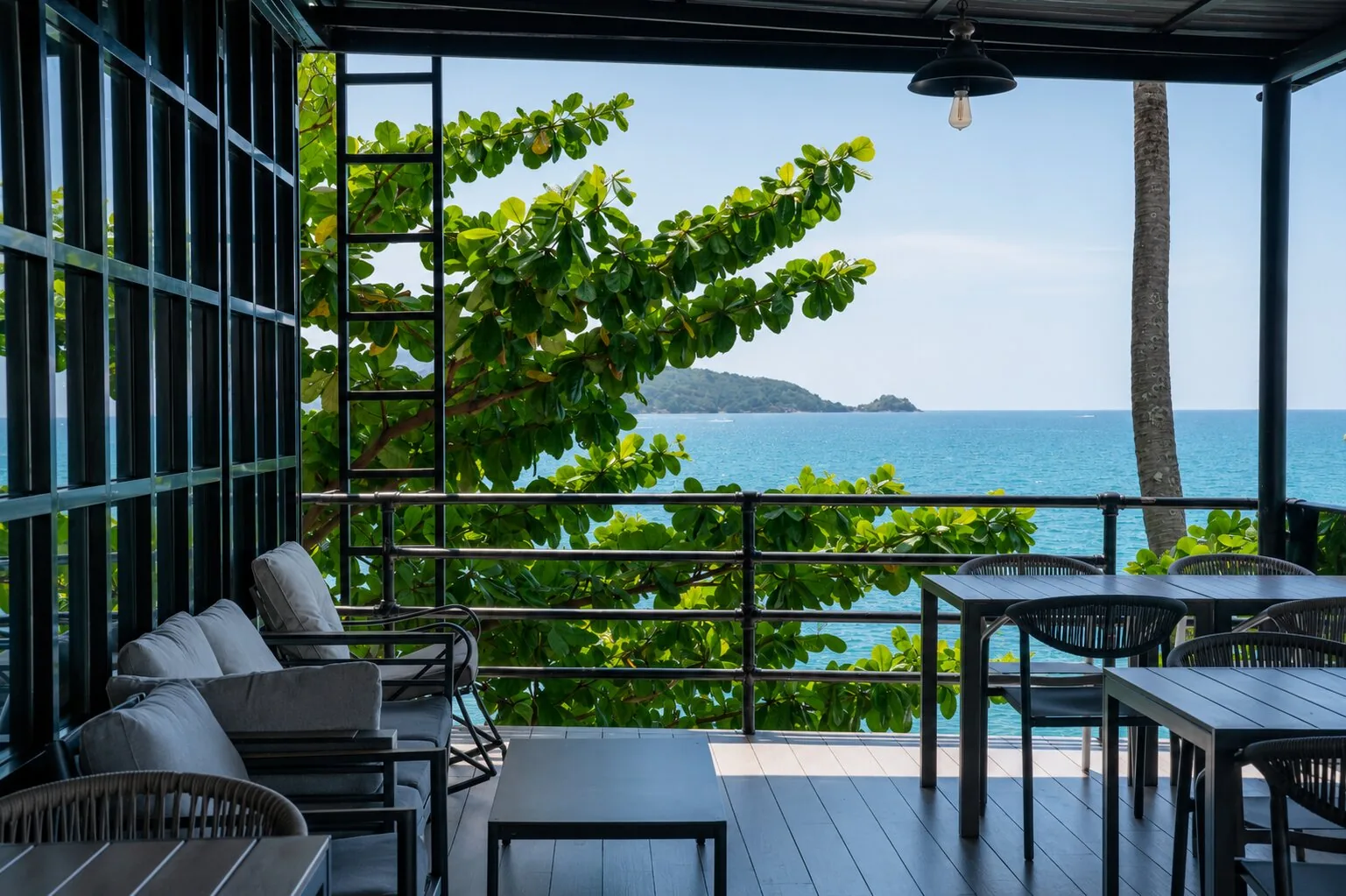 Marush terrace lounge overlooking the sea.