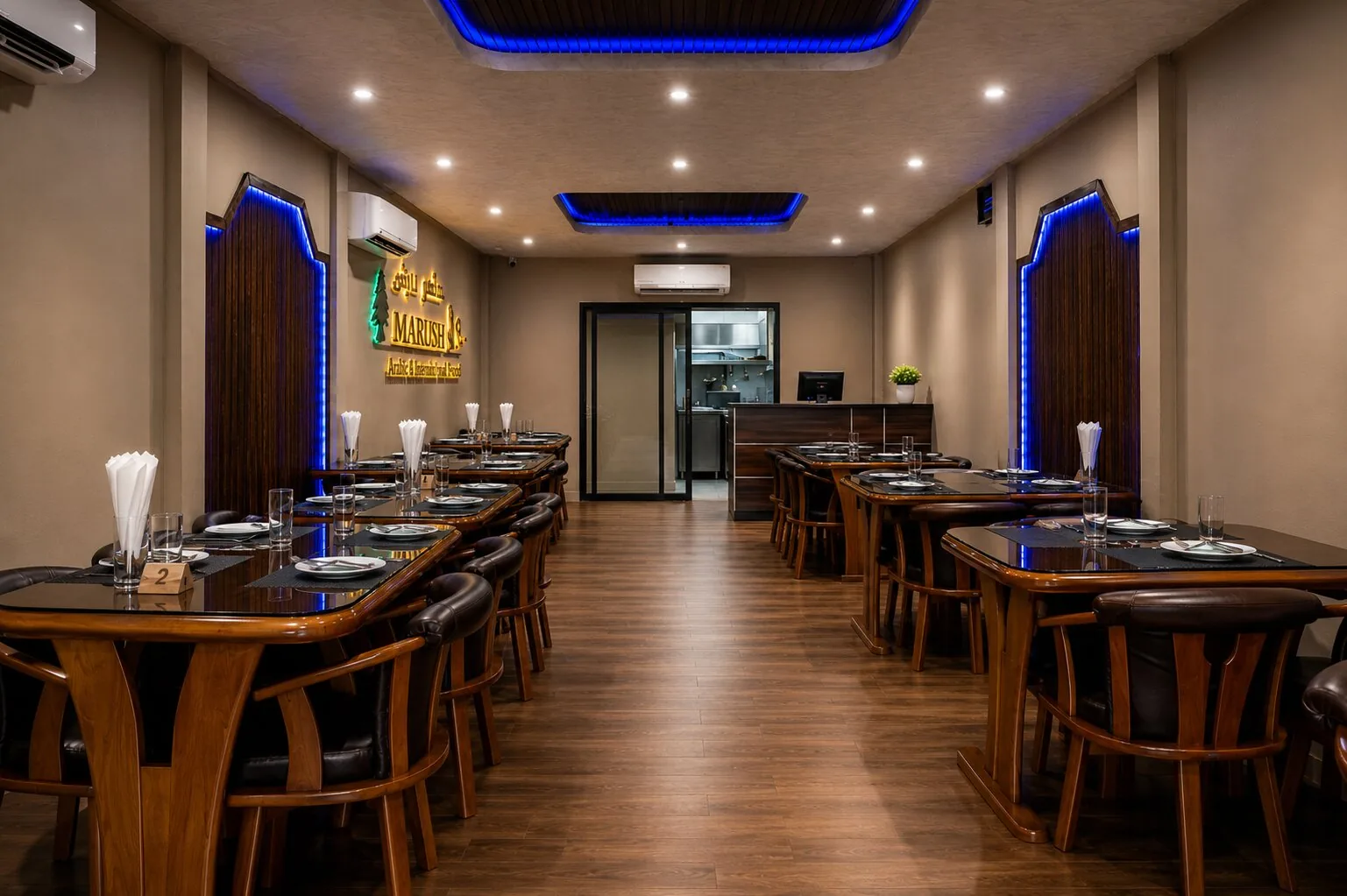 Marush interior dining room set for service.